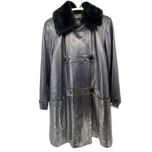 Yves Saint Laurent YSL Fourrures Vintage Iridescent Blue Leather Trench Coat